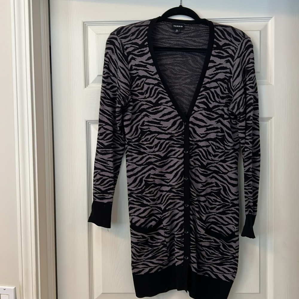 Dark Grey Zebra Jacquard Boyfriend Cardigan